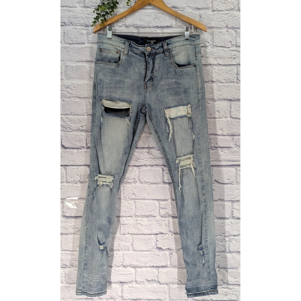Y2K VIBE🚨Serenede Men Jeans 34x31 Blue Distressed Denim Slim Fit Pants Skinny